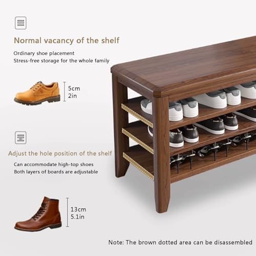 Petit meuble à chaussures réglable bois massif : banc de rangement entrée - 6