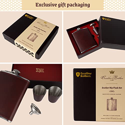 Men's Leather Flask With 2 Cups And Funnel - 100% Leak Proof With Stainless Steel And Premium Leather, Flask Gift Set For Father, Grandfather, Boyfriend, And Groomsmen #TOP4