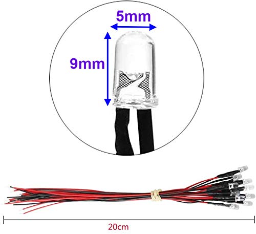 YIXISI 100 Stücke Vorverdrahtete LED, Dioden Licht, 12V Licht, 5mm LEDs, 20cm (Rot, Gelb, Grün, Blau, Weiß, Jeder 20 Stücke)