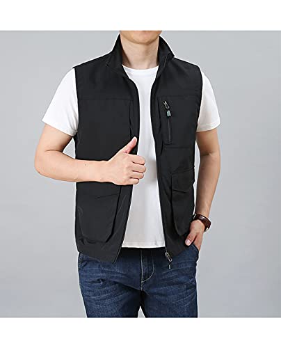 Image of Hixiaohe Men's Casual Lightweight Outdoor Vest Work Fish Photo Travel Golf Vest Zip up Sleeveless Jacket with Pockets