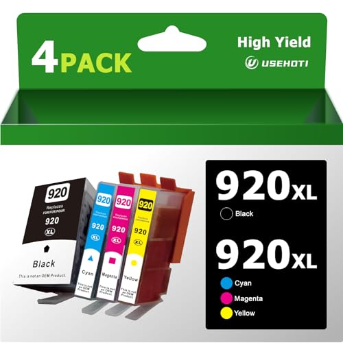 USEHOTI 920XL 920 Ink Cartridges High Yield Replacement for HP 920 XL 920XL Ink Cartridge Combo Pack Compatible with Officejet 7000 7500A 6500 6500A 6000 Printer (B-M-C-Y 4XL Pack)
