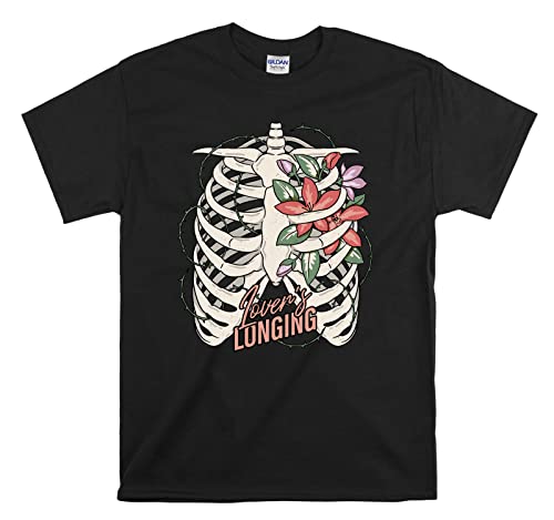 T-shirt Lovers Longing Bone Flowers unisexe en coton noir taille S