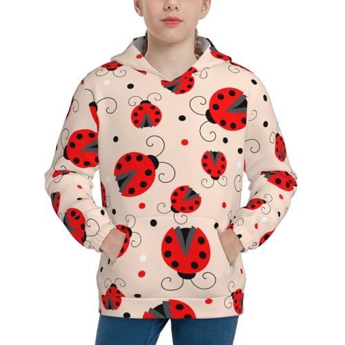 Red Ladybug Kid Hoodies Boys Sweatshirts Girls Pullover with Pocket