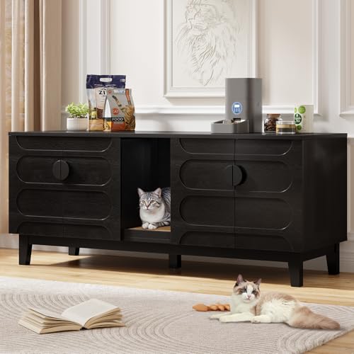 Image of ONBRILL 59 inch Cat Litter Box Enclosure for 2 Cats, Cat Litter Boxes, Black