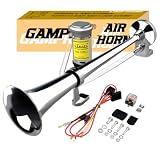 GAMPRO 12V 150dB Air Horn, 45cm Chrome Zinc Single Trumpet Air Horn con compressore per qualsiasi 12V Veicoli Camion Lorrys Treni Barche Automobili