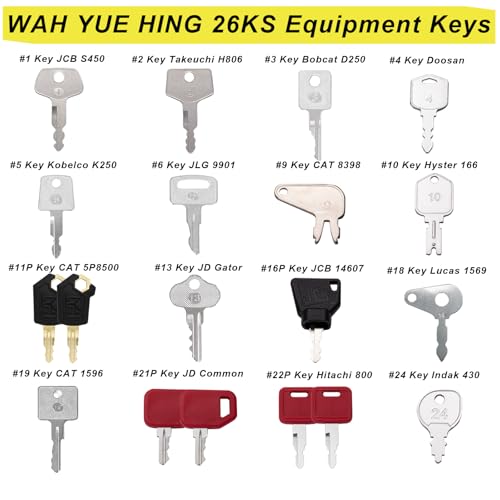 Image of Multi Type Heavy Equipment Key Set, 26 Excavator Dozer Skid Steer Loader Forklift Roller Keys Fit CAT Caterpillar Bobcat JD Case JLG JCB Volvo Hyster Ford Holland Yanmar Kubota Komatsu Toyota Hitachi