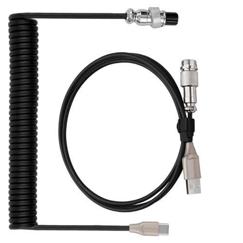 Mix USB Typ C Kabel 1.8m, Typ-C zu USB A, Mechanisches Tastatur-Spiralkabel mit Abnehmbarem Aviator-Anschluss, Coiled Keyboard Cable ，TPU für Gaming-Tastaturen PC Mac Computer (Schwarz)