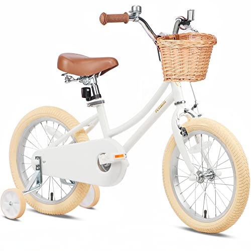 Image of Petimini Vintage Kids Bike for Girls, 12-20 Inch Classic Bicycle with Wicker Basket & Bell, High Tensile Steel Frame, Training Wheels (12-18 inch), 85% Pre-Assembled, Retro Bike for Outdoor Riding
