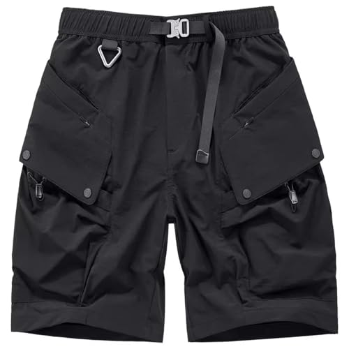 Short tactique noir style cargo ample avec ceinture élastique