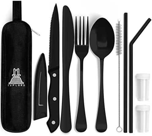 Taplord Portable Travel Utensil With Case, Including 9 Pcs of Reusable Silverware Set, Stainless Steel Flatware Set For Camping, Easy to Travel, lightweight (Black)