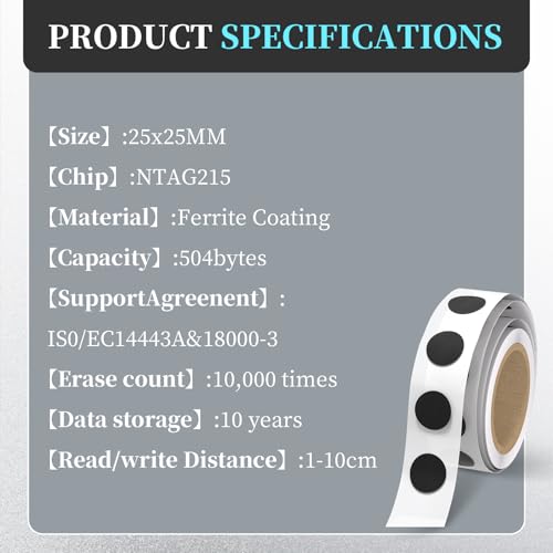 Tag215 NFC Stickers Anti-Metal NFC 215 Tags for Amiibo Customization, Smart Devices, Gaming & Digital Content - Waterproof NFC Sticker with High Durability (100, Black) by ZGAGFZ - Used condition - US$17.81