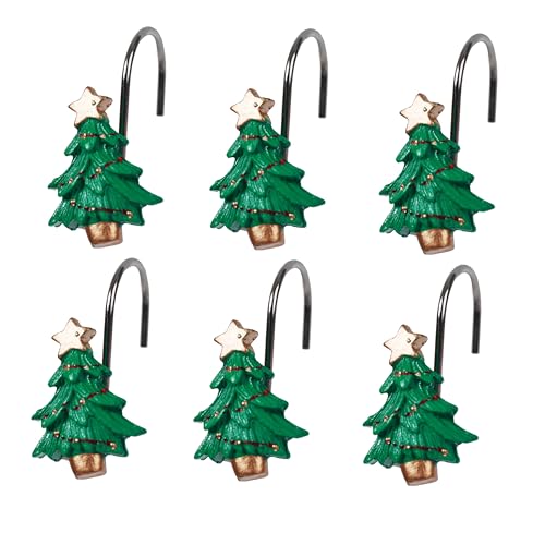 Twofishes Xmas Tree Shower Curtain Hooks Set of 12 Decorative Rust Proof Christmas Tree Shower Curtain Rings Pack of 12