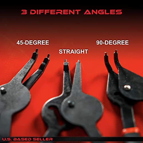 Abn Heavy Duty Snap Ring Pliers Set Of 12 - C Clip Pliers Specialty Tools For Automotive - Angled Retaining Ring Removal Tool In 0, 45, And 90 Degrees - Bonus Molded Storage Carrying Case #TOP4