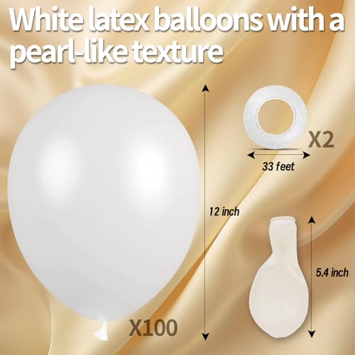 Image of 100pcs Pearl White Balloons 12 inch White Latex Party Balloons for Wedding Engagement Bridal Baby Shower Birthday Anniversary Party Decorations
