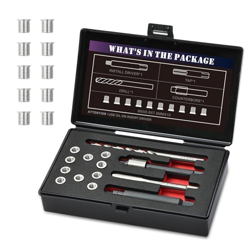 SENNMONN M5X0.8X7.6MM Thread Repair Kit with Insert HSS Drill, Tap, Counterbore, Installation Driver, Metric, 10PCS Stainless Steel Insert M5X0.8X7.6MM