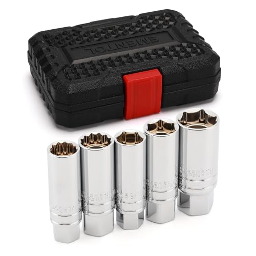 EMENTOL 5PCS 3/8' Drive Magnetic Spark Plug Socket Set, CR-V, Includes 14mm, 16mm Thin Wall Sockets...