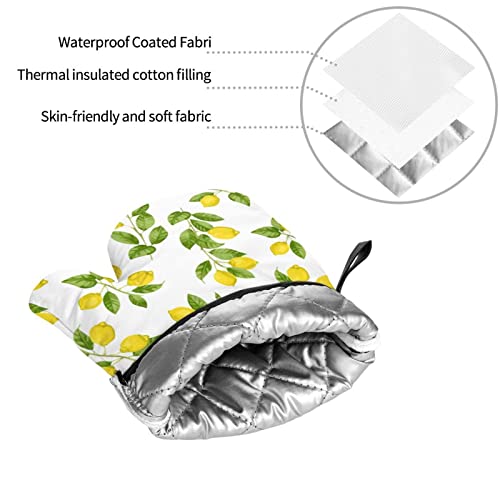 Oven Mitts And Pot Holders 4Pcs Sets Yellow Lemon Fruit Print High Heat Resistant Oven Mitts With Oven Gloves And Hot Pads Potholders For Kitchen Baking Cooking Grilling Non-Slip Cooking Mitts #TOP7