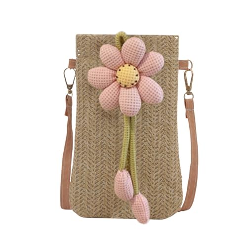 Women Straw Bag Handwoven Shoulder Bag Female Casual Crossbody Bag Beach Bag Small Straw Phone Case Shopping Dating Bag