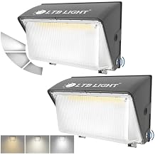 LTBLIGHT 2 Pack 150W LED Wall Pack Light، إضاءة خارجية من الغسق إلى الفجر، 3000K/4000K/5000K مصباح حائط LED قابل للتحويل مع خلية ضوئية، قوة كهربائية قابلة للتعديل 20010LM هيكل من الألومنيوم عالي التحمل