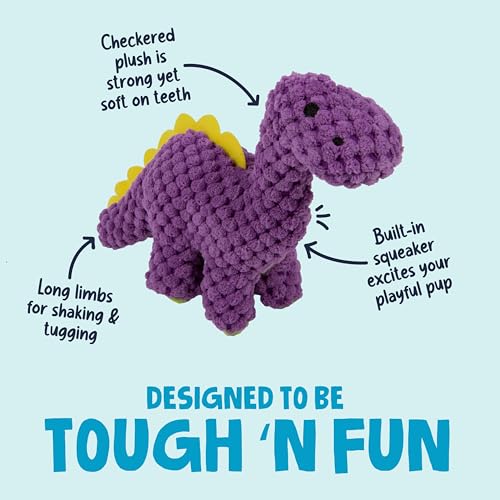 Image of goDog Checkers Just for Me Dinos Bruto Squeaky Plush Dog Toy, Chew Guard Technology - Purple, Mini