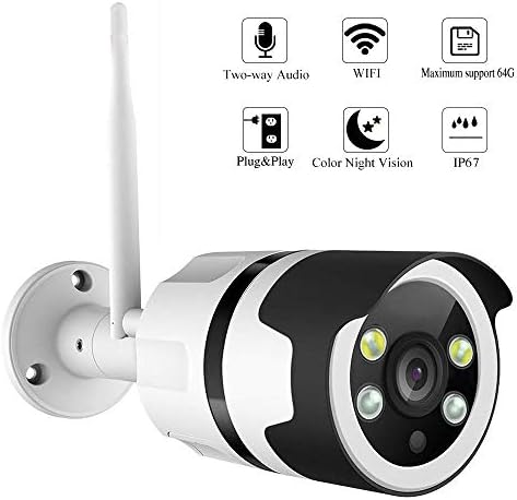 Color Night Vision IP Camera, WiFi Wireless Security Camera Surveillance Bullet Outdoor WiFi Camera Waterproof IP67,Two-Way Audio,HD 1080P,Motion Detect,Email Alert,Micro SD,Card/Onvif NVR Storage