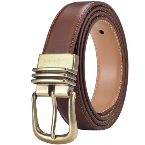 Women Reversible Leather Belts for Jeans Pants Dresses Ladies Fashion Belts with Gold Buckle