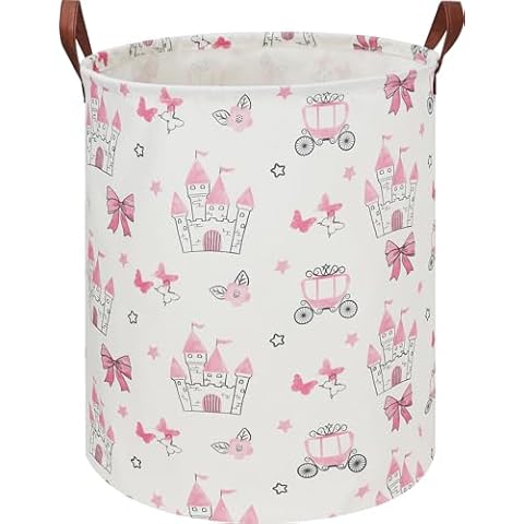 HKEC 19.7" Football Laundry Basket,Kids Dirty Clothes Hamper,Waterproof Toys Storage Bin,Room Decor,Gift Baskets,Baby Nursery Hamper(Pink Princess) Cover