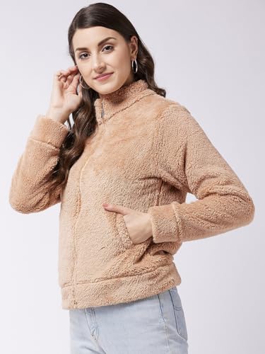Image of Modeve Women Solid Full Sleeve Fur Standard Length Jacket For Winter