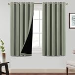 BellaHills 100% Blackout Curtains for Bedroom Thermal Insulated Blackout Curtain Heat and Full Light Blocking Eyelet Curtains for Living Room with Black Liner 2 Panels, 66 x 54 Inch, Light Sage