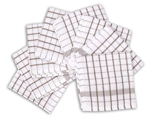 Amour Infini Grid Terry Dish Cloth | Set Of 8 | 12 X 12 Inches | Low Lint, Super Soft And Absorbent |100% Cotton Dish Rags | Perfect For Household And Commercial Uses | Beige #TOP1