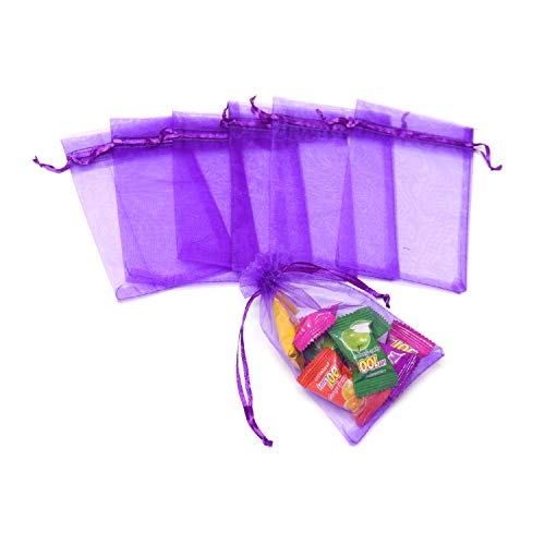 Dealglad 50Pcs Drawstring Organza Jewelry Candy Pouch Christmas Wedding Party Favor Gift Bags (3X4, Purple) #TOP3