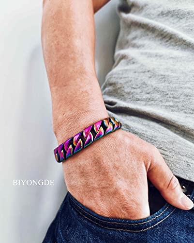 Stainless Steel Rainbow Curb Chain Cuban Chain Link Chain Bangle Bracelet for Men, Hip Hop Stylish2