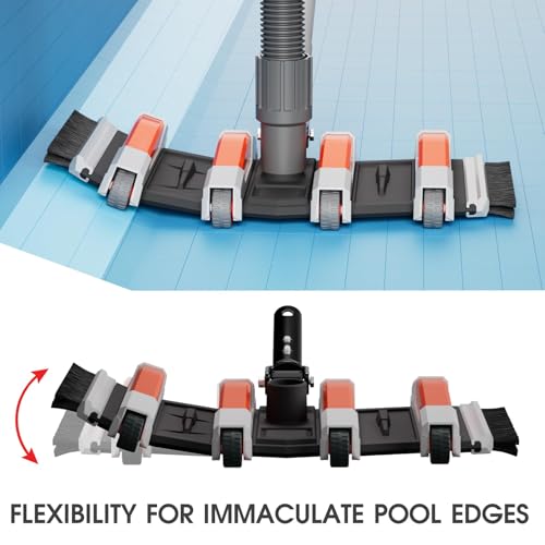 TidyMister Heavy Duty Pool Vacuum Head with Swivel Handle -Extra-Wide 3.2LB Weighted Vac Heads Side Brush & Wheels for Vinyl Liner-Deep Cleaning for Inground & Above Ground Swimming Pool - Orange