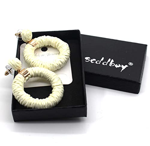 Scddboy Raffia Earrings For Women,Bohemian Earrings Handmade Braid Hoop Drop Dangle Earrings #TOP4