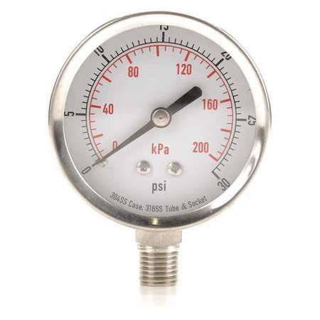 0 to 200 Kpa, 1/4 in Npt,Pressure Gauge, 0 to 30 Psi Range, -3-2-3% Gauge Accuracy,2041002266