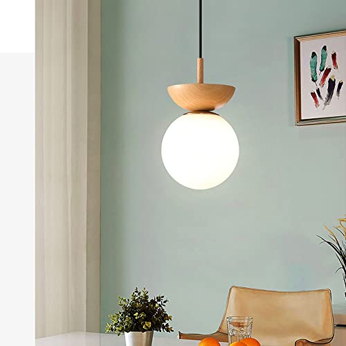 Luminaire globe japonais en bois noble et verre soufflé pour intérieur
