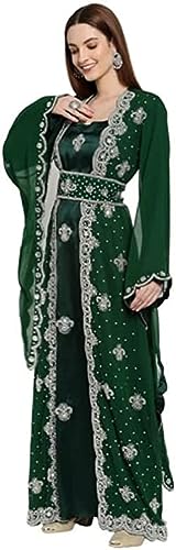 Kaftan for Women Green Dubai Moroccan Abaya Kaftan Hand Beaded Caftan Farasha Jalabiya Arabic Maxi Dress by ZARDOZI Art2