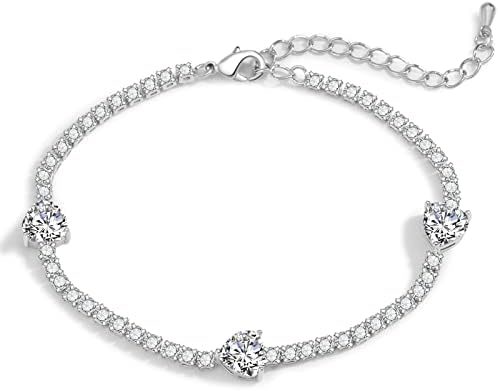 Mothers Day Heart Tennis Bracelet,Elegant Square Shiny Crystal Cubic Zirconia Adjustable Shiny Bracelets for Women,Classic White Gold Plated Rhinestone Bracelet Birthday Party Prom Mothers Day Jewelry Gifts(sliver)