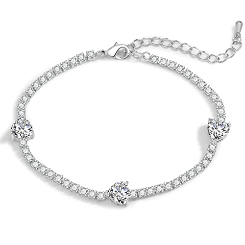Mothers Day Heart Tennis Bracelet,Elegant Square Shiny Crystal Cubic Zirconia Adjustable Shiny Bracelets For Women,Classic White Gold Plated Rhinestone Bracelet Birthday Party Prom Mothers Day Jewelry Gifts(Sliver) #TOP3