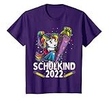 Regalo de vuelta al cole para niñas y niños: "Escolar Infantil 2022" adorable unicornio con mochila y bolsa escolar grande con corazones, estrellas, bolígrafos y arcoíris.