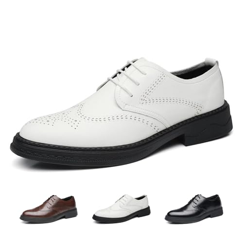 Men's Genuine Leather Wingtip Brogue Oxfords Shoes Fashion Classic Round-Toe Lace Up Low Top Dress Shoes Casual Business Formal Derby Shoes