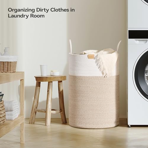 Nunsino Laundry Hamper 95L,Large Laundry Basket for Clothes,Decorative Storage Basket for Blankets,Cotton Rope Woven basket for bedroom,Brown White by Nunsino - Image 3