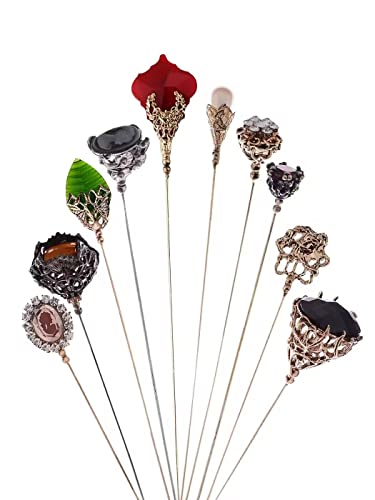 Image of Alilang 10Pcs Vintage Style Hat and Lapel Pins with Flexible Bendable Design for Secure Fit on Hats, Scarves, and Suits