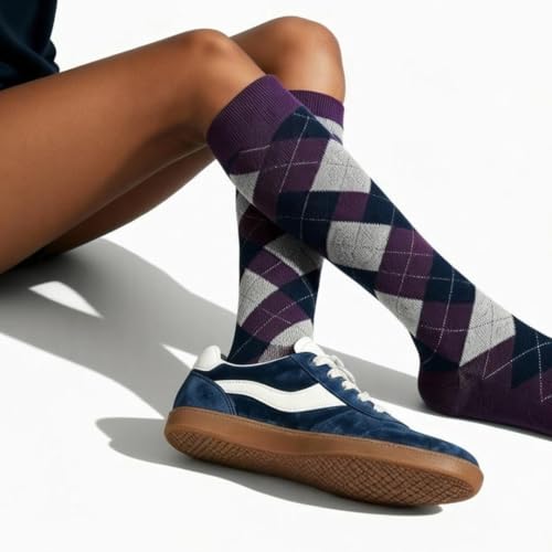Image of Couver Women's Argyle Knee High Socks - Soft Acrylic Over the Calf Tube Style Socks for Casual Athletic - One Size