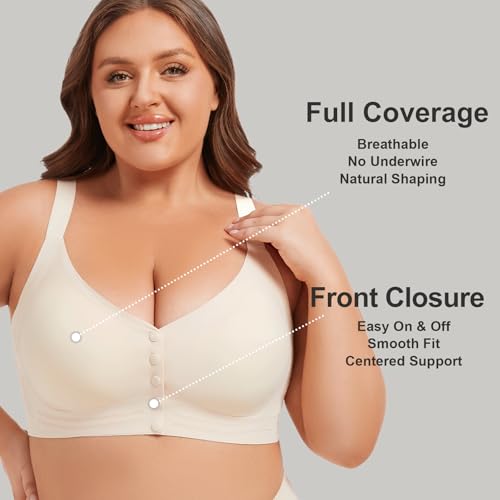 Front Closure Bras for Women No Underwire Plus Size Full Coverage Bra Back Fat Smoothing Racerback Bra4