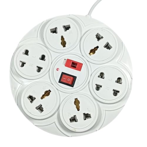 Image of 8+1 Round Strip Extension Cord 6A 8 Universal Socket Multi Plug Point Extension Board with LED Indicator and Switch (Cable Length: 2.0 Meter, 240Volt)