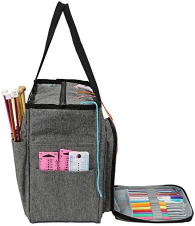 Aoweika Knitting Bag, Crochet Storage Bag for Yarn and Needles, Portable Yarn Tote Organizer with Zipper and Pockets, Protect Unfinished Project and Prevent Yarn Tangling(Accessories Not Included)