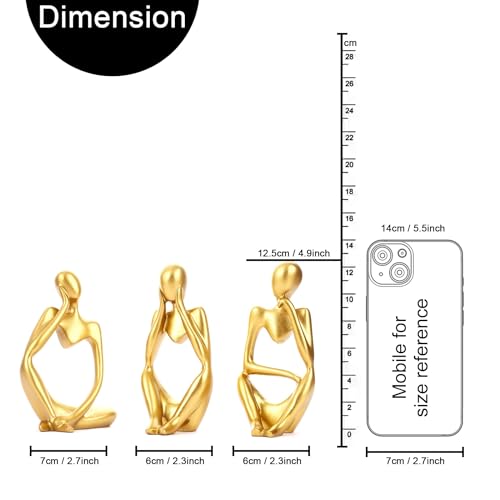 Image of TIED RIBBONS Decorative Abstract Thinker Men Statue Set of 3 Modern Art Showpiece Sculpture (Fantasy, Resin,13CmX6Cm) Decoration Items for Home Decor Living Room Bedroom Bookshelf Table Office- Gold