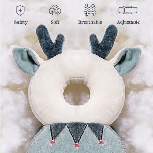 Image of Baby Head Protector Backpack, Toddler Baby Head Protection Backpack with Baby Knee Pads Alarm Function for Walking & Crawling, Soft, Breathable and Wearing Safety Baby Head Protector-Blue
