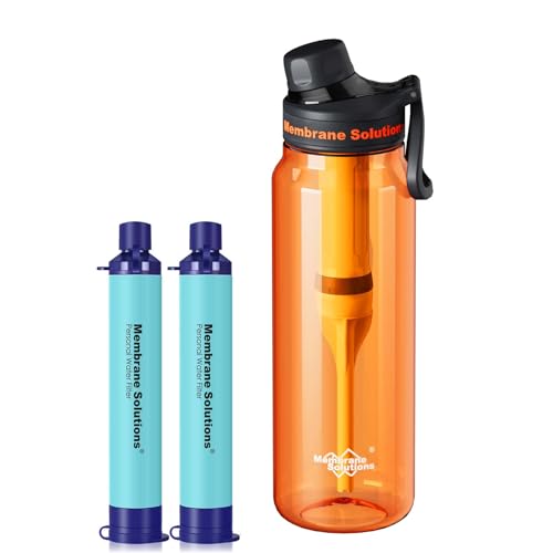 Membrane Solutions 36oz C3 ACFX2 Filtered Water Bottle with 2 Packs Outdoor Water Filter Straw